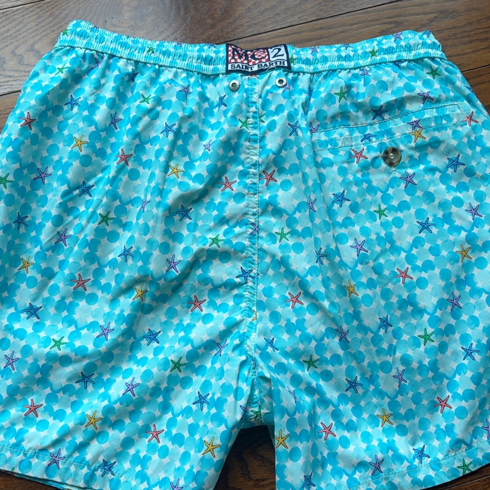Boys MC2 Saint Barth Turquoise Star Pattern Swim Trunks - Picture 4 of 4